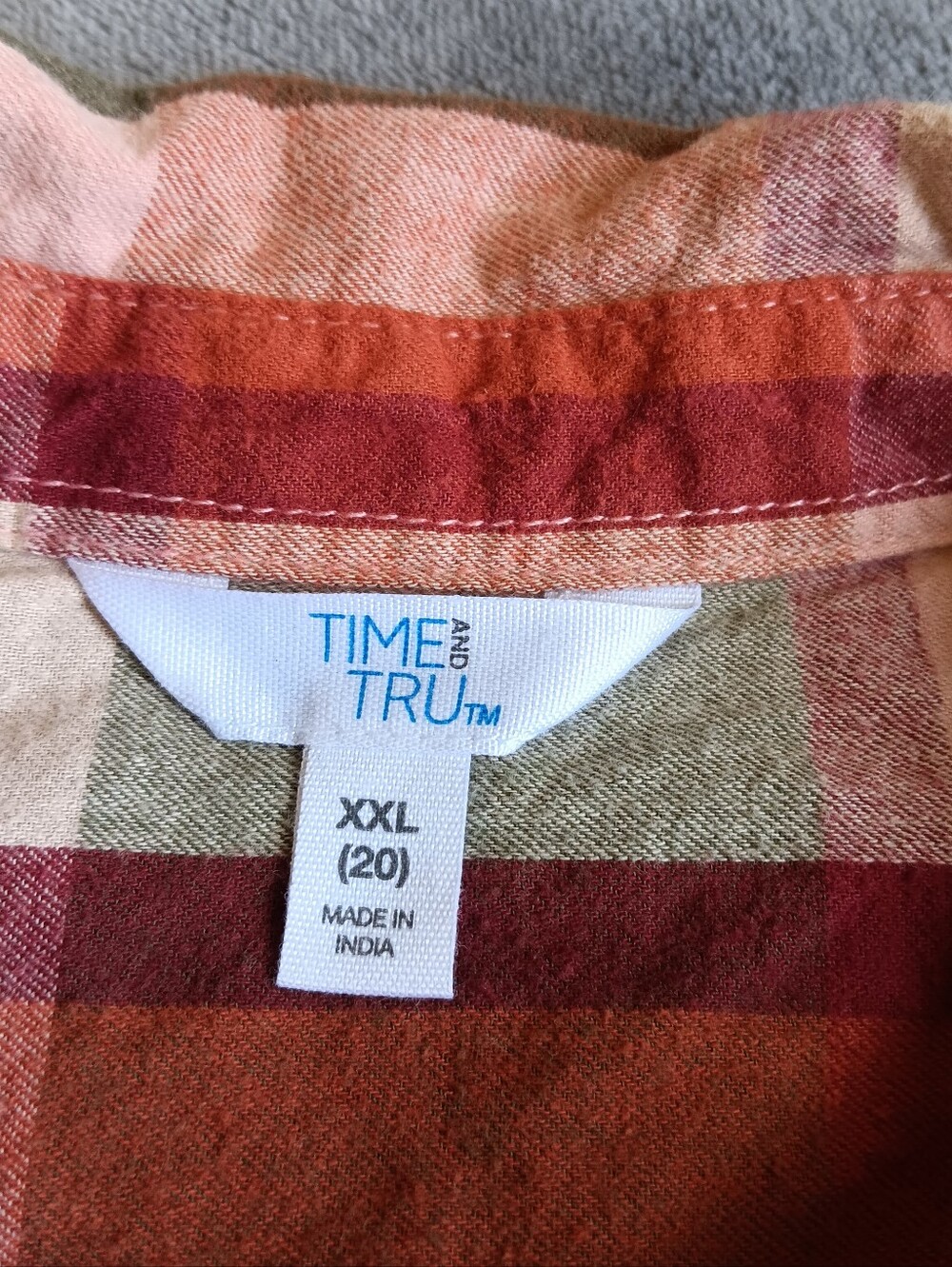XXL Womens Pink & Rust Plaid Button-Up Shirt By Time & Tru, Plus Size Fall Top - Picture 4 of 6